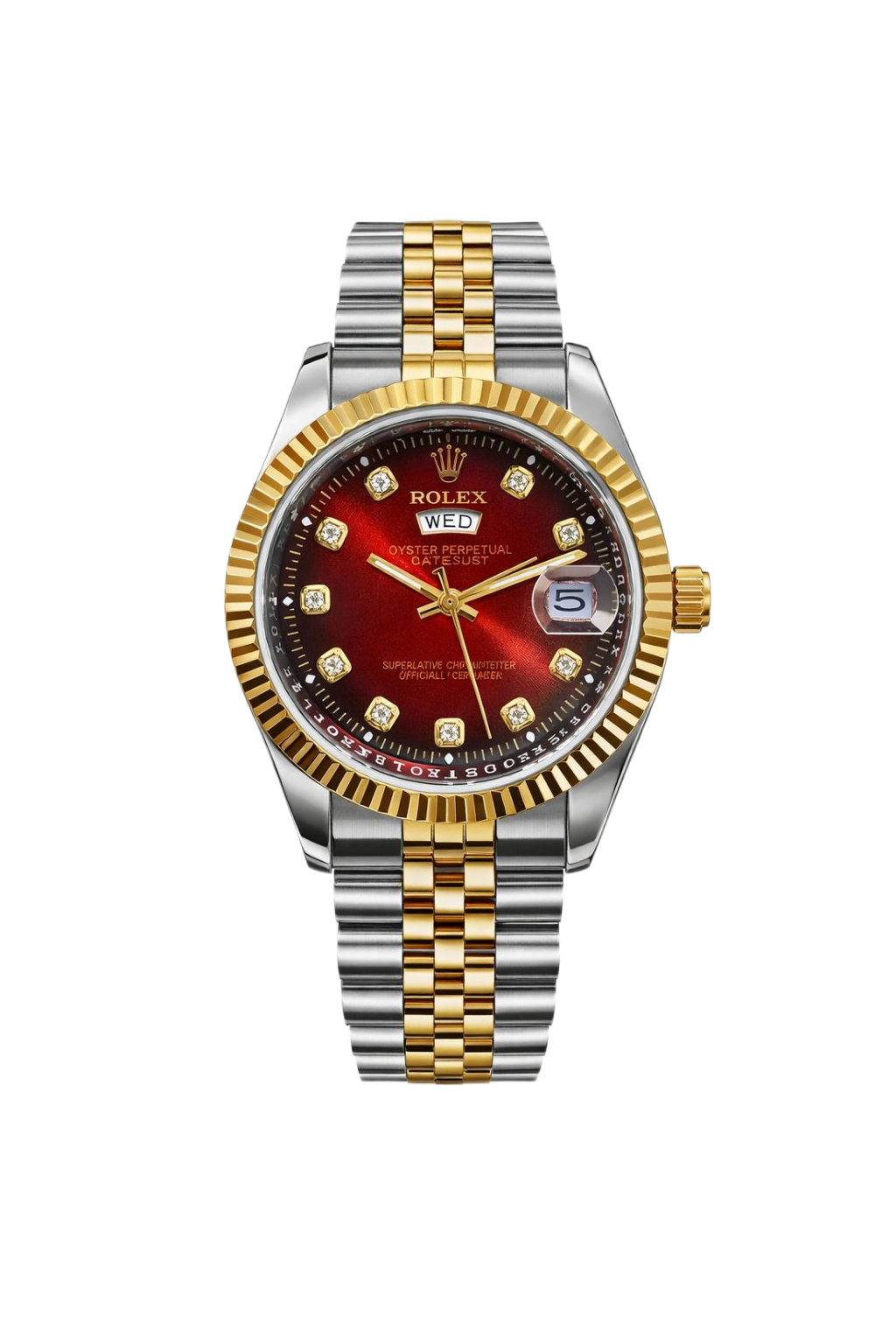 Rolex Oyster Gold/Red Dial Women