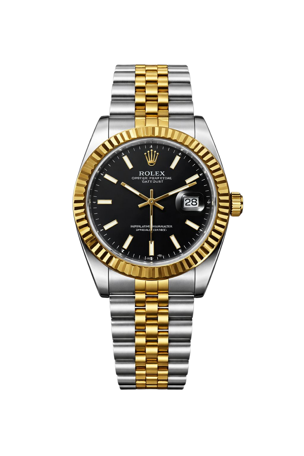 Rolex Oyster Datejust Glassy Back Gold/Silver Black Dial Men