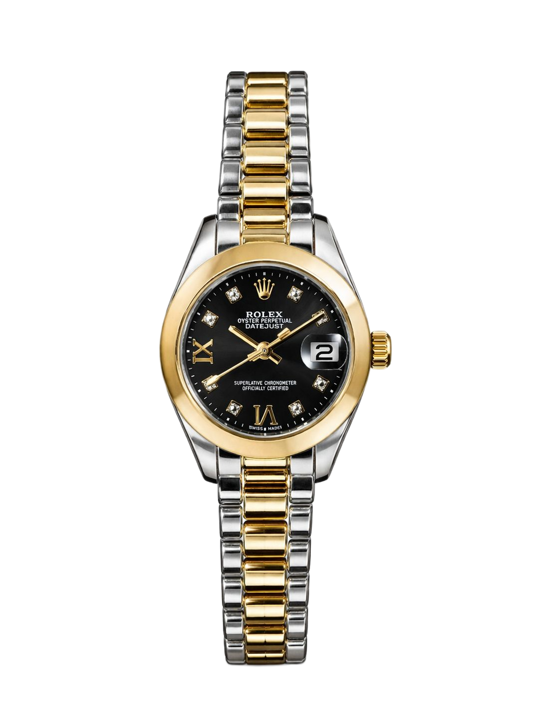 Rolex Datejust Silver/Gold Black Dial Women Small