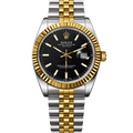 Rolex Oyster Datejust Glassy Back Gold/Silver Black Dial Men
